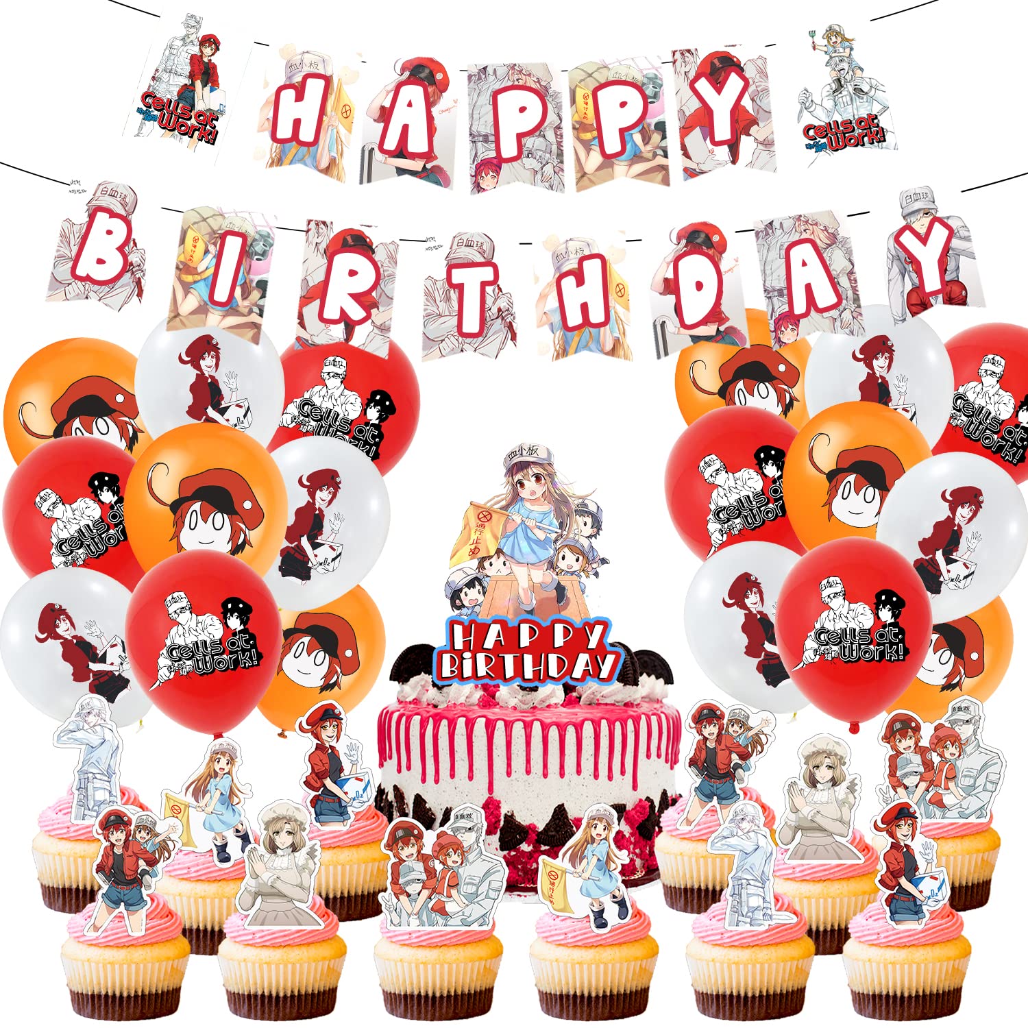 はたらく細胞　誕生日　バースデー　飾り一式 Amazon | はたらく細胞 誕生日 飾り付け Cells at Work! ケーキ